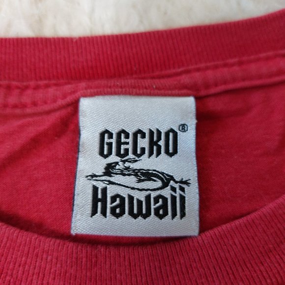 Vintage Gecko Hawaii Youth Size Red Graphic Dragon & Surfing Board T-Shirt Y-L - Picture 7 of 8